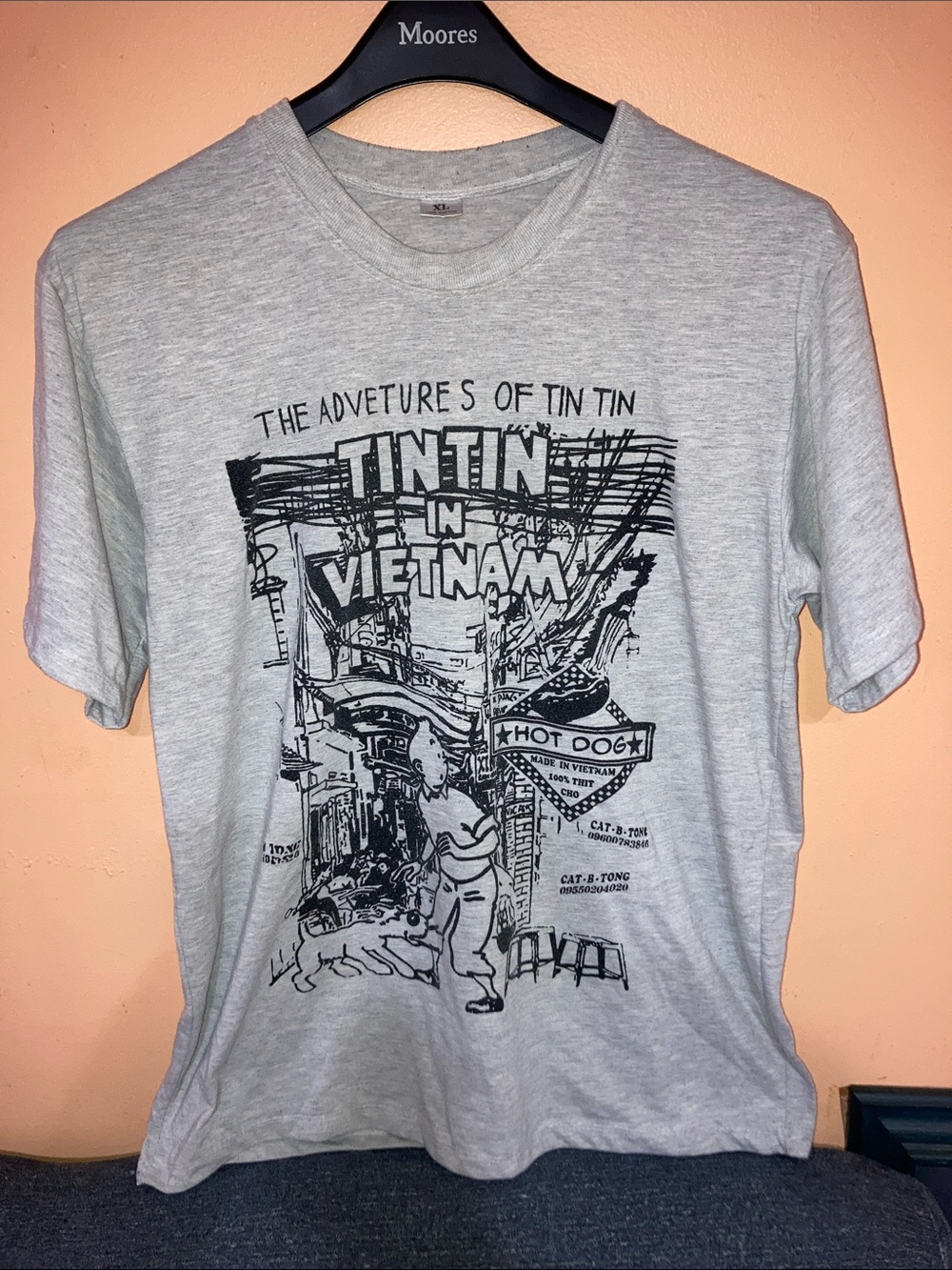 Vintage Tintin in Vietnam Graphic Tee - Light Gray